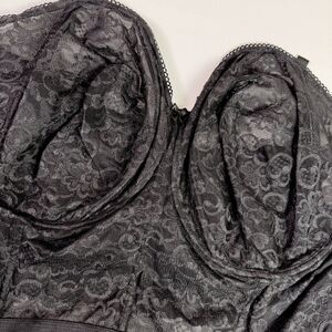 Goddess Black Lace Long Line Underwire Bustier Bra Women's 50F Supportive Boning